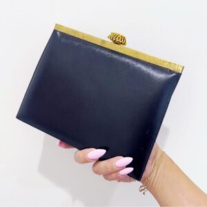 Vintage Mondaine Black Leather Small Evening Clutch Wedding Special Occasion